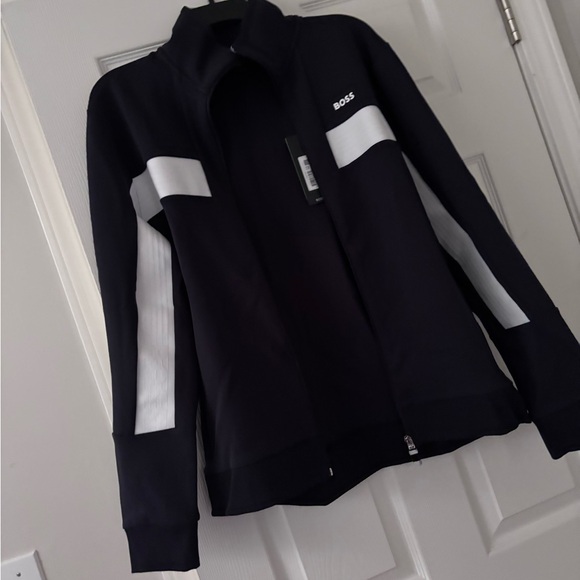 BOSS Men's Black and White Zip Up Sweater brand new never worn